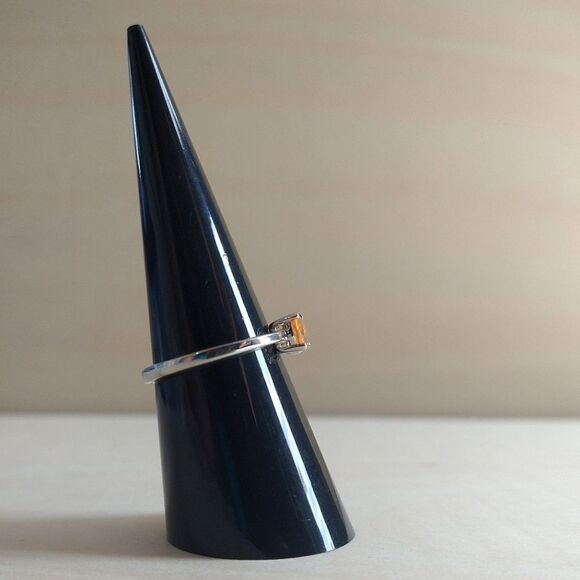 Fire Opal & Zircon Ring In Platinum Over Sterling - Picture 5 of 9